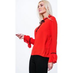 Bluzka ze stójką ruda MP28450. Brązowe bluzki na imprezę marki Fasardi, l, ze stójką. Za 39,00 zł.