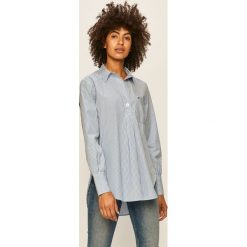 Tommy Hilfiger - Bluzka. Niebieskie bluzki damskie TOMMY HILFIGER, bez wzorów, z bawełny, bez kołnierzyka, z długim rękawem. W wyprzedaży za 349,90 zł.