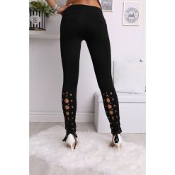 Spodnie Sznurowane Black. Czarne spodnie damskie Modaforyou, s, z elastanu. Za 109,00 zł.