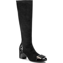 Kozaki SAGAN - 2396/1 Czarna Lycra/Czarny Lakier/Złoty. Czarne kozaki damskie Sagan, ze skóry, bez obcasa, na obcasie, bez zapięcia. Za 289,00 zł.