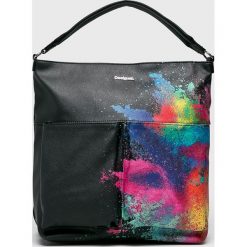 Desigual - Torebka. Czarne torebki klasyczne damskie marki Desigual, w paski, z poliesteru, na ramię, duże. Za 349,90 zł.