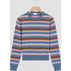 Sweter w kolorze niebieskim ze wzorem. Niebieskie swetry damskie Rodier, w paski, z kaszmiru, klasyczne, bez rękawów, bez kaptura. W wyprzedaży za 149,95 zł.