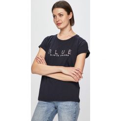 Liu Jo - Top. Niebieskie bluzki damskie Liu Jo, s, z nadrukiem, z elastanu, z okrągłym kołnierzem. W wyprzedaży za 159,90 zł.
