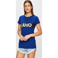 Liu Jo - Top. Niebieskie bluzki damskie Liu Jo, s, z nadrukiem, z elastanu, z okrągłym kołnierzem. W wyprzedaży za 219,90 zł.