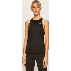 Reebok - Top. Czarne topy damskie Reebok, s, bez wzorów, z poliesteru, z okrągłym kołnierzem. Za 79,90 zł.