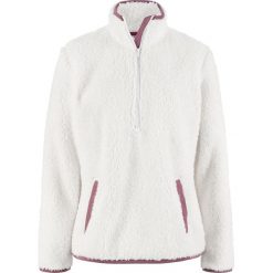 Miękka bluza z polaru ze stójką bonprix biel wełny. Białe bluzy damskie bonprix, bez wzorów, z wełny, bez rękawów, bez kaptura. Za 37,99 zł.