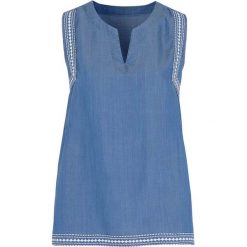 Cellbes Bluzka bez rękawów z haftami i efektem sprania denim blue female niebieski 34/36. Niebieskie bluzki damskie Cellbes, z haftami, z tkaniny, z dekoltem w serek, bez rękawów. Za 139,00 zł.