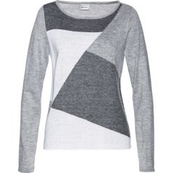 Sweter bonprix szaro-biel wełny. Szare swetry damskie bonprix, bez wzorów, z wełny, biznesowe, z długim rękawem, długie, bez kaptura. Za 84,99 zł.