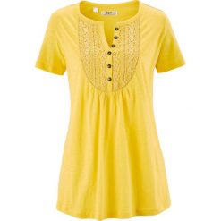 Shirt bawełniany z przędzy mieszankowej, krótki rękaw bonprix żółty. Żółte koszulki damskie marki bonprix, bez wzorów, z bawełny, bez kołnierzyka. Za 44,99 zł.