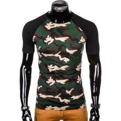 T-shirty męskie: T-SHIRT MĘSKI Z NADRUKIEM S1009 - BRĄZOWY/MORO