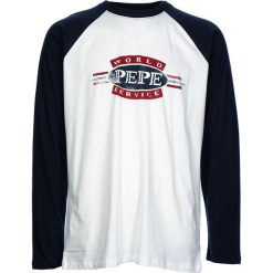 Koszulka "Jameson" w kolorze granatowo-białym. Niebieskie koszulki męskie Pepe Jeans, xxl, z nadrukiem, z bawełny, z okrągłym kołnierzem, z długim rękawem, długie. W wyprzedaży za 78,95 zł.