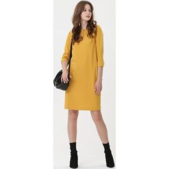 Żółta Sukienka Salome. Żółte sukienki damskie Born2be, na co dzień, xl, bez wzorów, z dzianiny, eleganckie, z okrągłym kołnierzem, bez rękawów, mini, dopasowane. Za 89,99 zł.