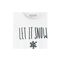 Koszulka "Let is snow" w kolorze białym. Białe koszulki damskie Wooop, m, z nadrukiem, z bawełny, z okrągłym kołnierzem. W wyprzedaży za 59,95 zł.