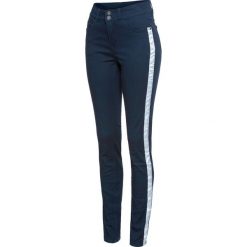 Dżinsy SKINNY z lampasami bonprix ciemnoniebiesko-srebrny. Niebieskie jeansy damskie bonprix, bez wzorów, z jeansu. Za 64,99 zł.