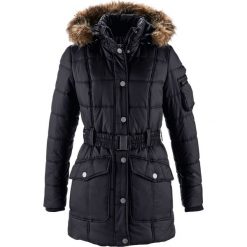 Kurtka parka pikowana z wstawką ze sztucznego futerka bonprix czarny. Czarne kurtki damskie bonprix, bez wzorów, bez kaptura. Za 169,99 zł.