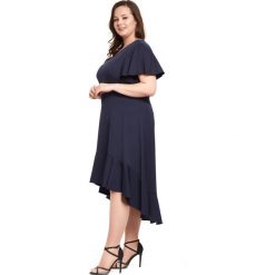 Granatowa sukienka NILA na wesele duże rozmiary OVERSIZE PLUS SIZE WIOSNA. Czerwone sukienki damskie Moda Size Plus Iwanek, na wesele, na wiosnę, l, bez wzorów, z elastanu, eleganckie, z asymetrycznym kołnierzem, plus size, z krótkim rękawem, krótkie, mini, asymetryczne. Za 165,00 zł.