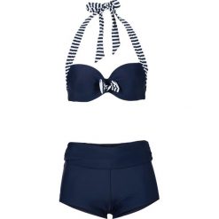Bikini na fiszbinach (2 części) bonprix niebiesko-biały. Niebieskie stroje kąpielowe damskie bonprix, z haftami. Za 99,99 zł.
