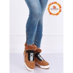 Trampki ocieplane brązowe NB311 CAMEL. Pomarańczowe buty sportowe damskie FunKee.pl, z aplikacjami, z tkaniny, na zamek. Za 130,99 zł.