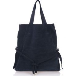 Shopper bag damskie: Skórzany shopper bag w kolorze granatowym – 40 x 44 x 7 cm