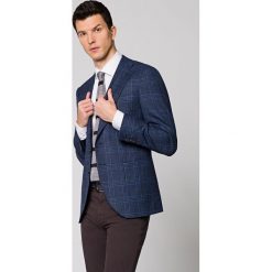 Marynarka Granatowa w Niebieską Kratę Sligo. Niebieskie marynarki męskie LANCERTO, na lato, m, bez wzorów, z wełny, eleganckie. W wyprzedaży za 449,90 zł.