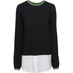 Shirt z koszulową wstawką bonprix czarny. Czarne koszulki damskie marki bonprix, bez wzorów, eleganckie, z okrągłym kołnierzem, bez rękawów. Za 54,99 zł.
