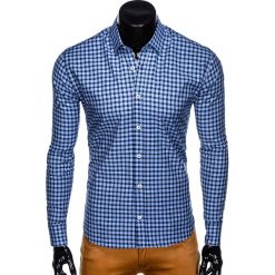 KOSZULA MĘSKA W KRATĘ Z DŁUGIM RĘKAWEM K436 - GRANATOWA/BŁĘKITNA. Niebieskie koszule męskie Ombre Clothing, s, bez wzorów, z bawełny, eleganckie, bez kołnierzyka, z długim rękawem. Za 39,00 zł.