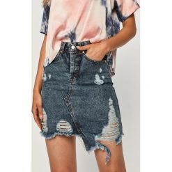 Answear - Spódnica jeansowa. Niebieskie spódniczki damskie ANSWEAR, na co dzień, s, bez wzorów, z bawełny, casualowe, z podwyższonym stanem, mini, proste. Za 99,90 zł.