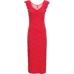 Sukienka bonprix truskawkowy z nadrukiem. Czerwone sukienki damskie bonprix, z nadrukiem, z dekoltem w serek, z krótkim rękawem, krótkie, mini, dopasowane. Za 79,99 zł.