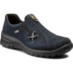 Półbuty RIEKER - L7171-14 Blue. Niebieskie półbuty damskie Rieker, na co dzień, bez wzorów, z zamszu, bez obcasa, na koturnie, bez zapięcia. Za 269,00 zł.