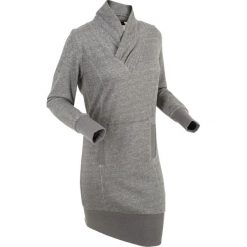 Sukienka dresowa, długi rękaw bonprix szary melanż. Szare sukienki damskie bonprix, bez wzorów, z dresówki, bez kołnierzyka, z długim rękawem, długie, maxi. Za 49,99 zł.