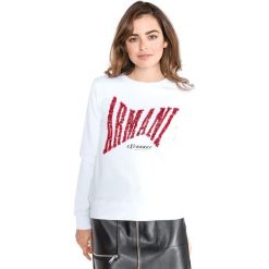 Armani Exchange Bluza Biały. Białe bluzy damskie Armani Exchange, l, z aplikacjami, z bawełny, bez rękawów, bez kaptura. Za 498,95 zł.