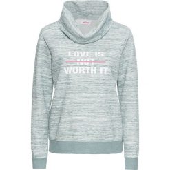Bluzy damskie: Bluza melanżowa z nadrukiem, długi rękaw bonprix eukaliptusowy melanż
