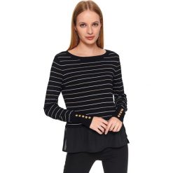 Sweter z falbanką u dołu. Czarne swetry damskie Top Secret, na zimę, w paski, z szyfonu, eleganckie, z długim rękawem, długie, bez kaptura. Za 99,99 zł.