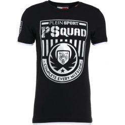 Plein Sport ROUND NECK Tshirt z nadrukiem black/silver. Czarne koszulki polo męskie Plein Sport, xl, z nadrukiem, z elastanu. W wyprzedaży za 503,40 zł.
