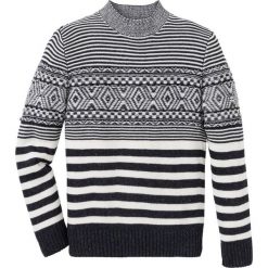Sweter wzorzysty Regular Fit bonprix czarno-biel wełny. Czarne swetry męskie bonprix, s, bez wzorów, z wełny, bez kołnierzyka, bez kaptura. Za 49,99 zł.