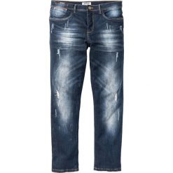 Dżinsy ze stretchem Slim Fit Straight bonprix ciemnoniebieski "used". Niebieskie jeansy męskie relaxed fit bonprix, z jeansu. Za 109,99 zł.