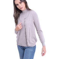 Kardigan w kolorze jasnoszarym. Szare swetry damskie William de Faye, bez wzorów, z kaszmiru, bez rękawów, bez kaptura. W wyprzedaży za 114,95 zł.