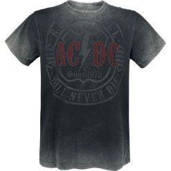 AC/DC Rock & Roll - Will Never Die T-Shirt ciemnoszary. Szare t-shirty męskie z nadrukiem marki AC/DC, s, z okrągłym kołnierzem. Za 99,90 zł.