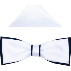 Biało-granatowa mucha męska slim B60. Białe muszki męskie Modini Moda Męska, na co dzień, bez wzorów, z tkaniny, eleganckie. W wyprzedaży za 49,50 zł.
