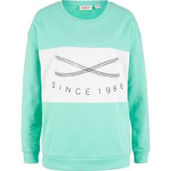 Bluza z bawełny z nadrukiem bonprix miętowo-biały. Zielone bluzy damskie bonprix, z nadrukiem, z bawełny, bez rękawów, bez kaptura. Za 74,99 zł.