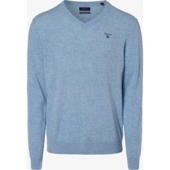 Gant - Sweter męski, niebieski. Niebieskie swetry męskie GANT, m, bez wzorów, z wełny, eleganckie, bez kołnierzyka, bez kaptura. Za 449,95 zł.