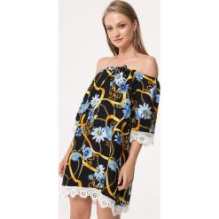 Czarna Tunika Very Slow. Czarne tuniki damskie Born2be, na imprezę, xl, w kwiaty, bez kołnierzyka, bez rękawów. Za 59,99 zł.