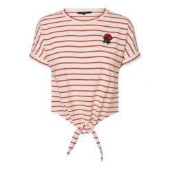 Vero Moda Ladies T-Shirt Liros S / S Tee Tie d2-3 Snow White Red Poppy (Rozmiar M). Czerwone koszulki damskie marki Vero Moda, s, bez wzorów, bez kołnierzyka. W wyprzedaży za 55,00 zł.