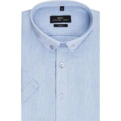 Koszula SIMONE KLNS500011. Niebieskie koszule męskie Giacomo Conti, na lato, m, bez wzorów, z bawełny, button down, z krótkim rękawem. Za 149,00 zł.