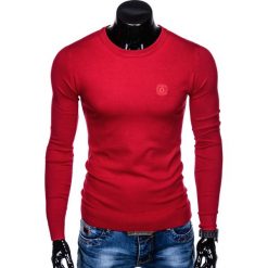 SWETER MĘSKI E122 - CZERWONY. Czerwone swetry klasyczne męskie marki Ombre Clothing, s, z bawełny, klasyczne, z klasycznym kołnierzykiem. Za 49,00 zł.