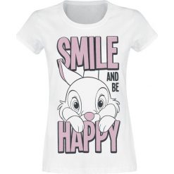 Bambi Klopfer - Smile And Be Happy Koszulka damska biały. Białe t-shirty damskie marki Bambi, l, z nadrukiem, z okrągłym kołnierzem. Za 74,90 zł.