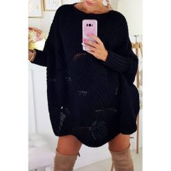 Sweter IMELDA BLACK. Czarne swetry damskie IVET, bez wzorów, z dzianiny, z długim rękawem, długie, bez kaptura. W wyprzedaży za 49,00 zł.