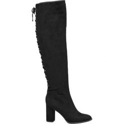 Kozaki za kolano Graceland czarne. Czarne buty zimowe damskie Graceland, z materiału, za kolano, na wysokim obcasie, na obcasie. Za 159,90 zł.