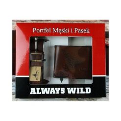 EKSKLUZYWNY ZESTAW PORTFEL MĘSKI + PASEK SKÓRA NATURALNA. Szare portfele męskie BUFFALO WILD, w paski, ze skóry. Za 79,90 zł.