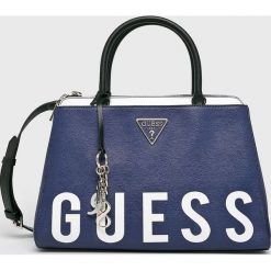 Guess Jeans - Torebka. Niebieskie torebki klasyczne damskie marki Guess Jeans, w paski, z bawełny, casualowe, na ramię, średnie, bez dodatków. Za 699,90 zł.